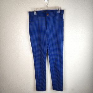 Zara Women's Gingham Plaid Blue and Black High Rise Skinny Leggings/Jeggings L